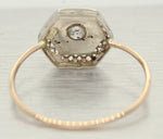 Antique Art Deco 0.15ct Diamond Hexagon Ring - 14k White Gold & Yellow Gold Band