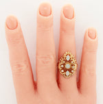 Vintage Opal & Diamond Cocktail Ring - 14k Yellow Gold Teardrop Filigree Setting