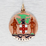 Vintage Gold Jamaica Coat of Arms Charm - 9k Rose Gold Circle Pendant