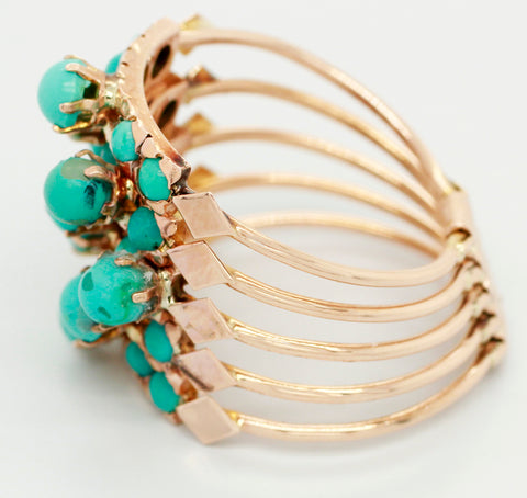 Victorian Turquoise Harem Ring - 14k Yellow Gold; Five Band Ring