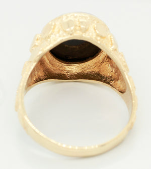 Vintage Black Onyx Men's Gold Nugget Ring - 14k Yellow Gold - Size 9.25