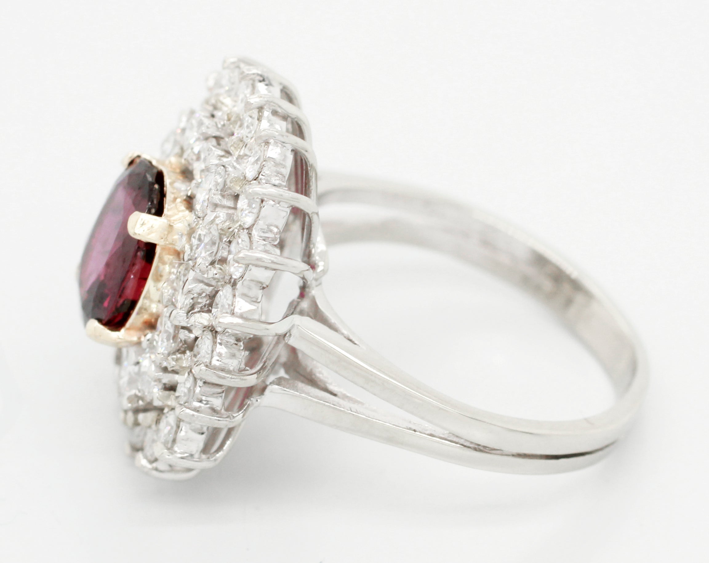 Antique Art Deco 1.20ct Rubellite & Diamond Cocktail Ring - 18k White Gold