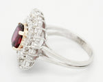 Antique Art Deco 1.20ct Rubellite & Diamond Cocktail Ring - 18k White Gold