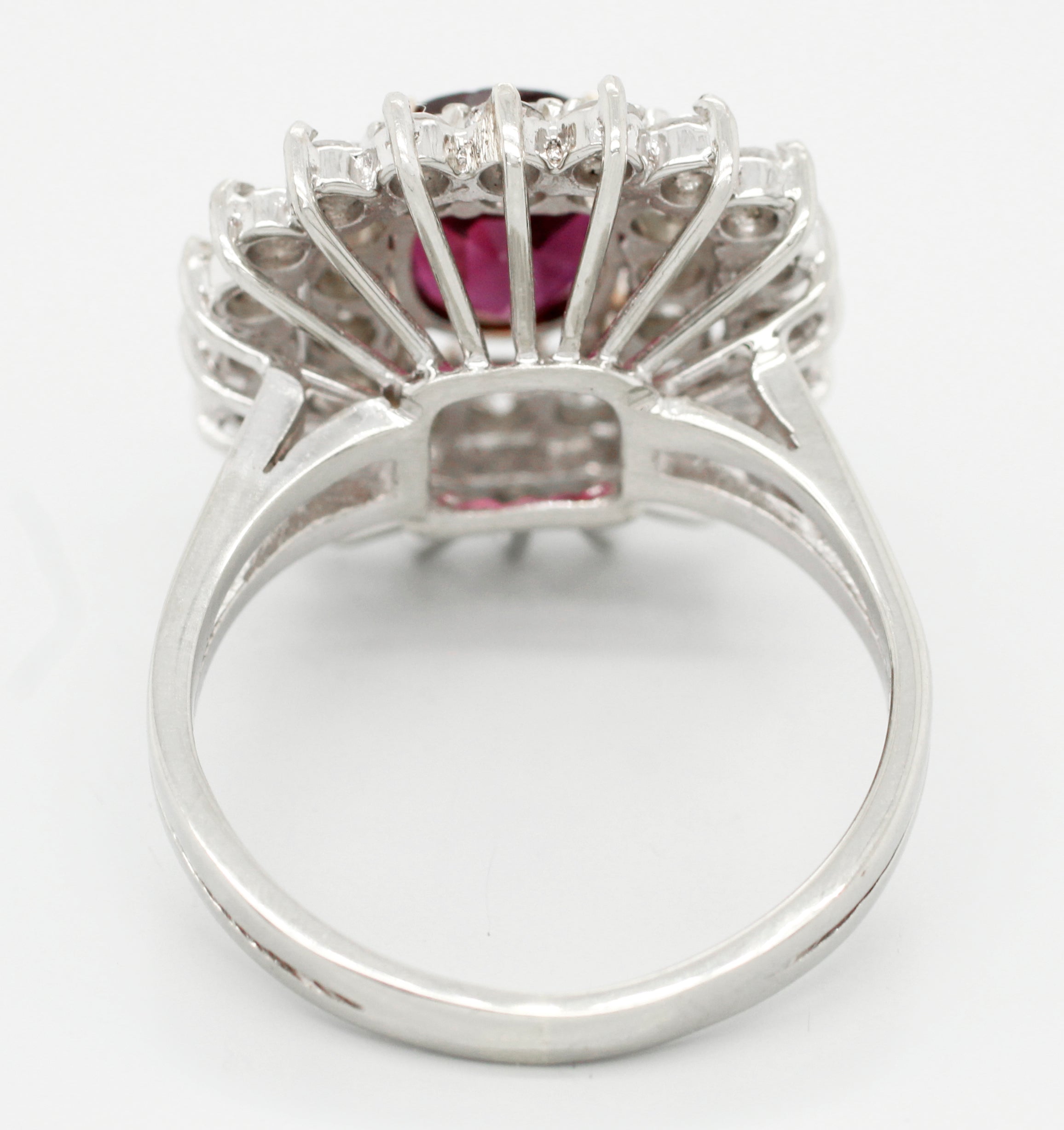 Antique Art Deco 1.20ct Rubellite & Diamond Cocktail Ring - 18k White Gold