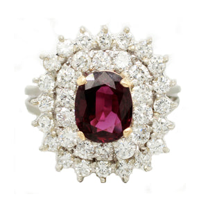 Antique Art Deco 1.20ct Rubellite & Diamond Cocktail Ring - 18k White Gold