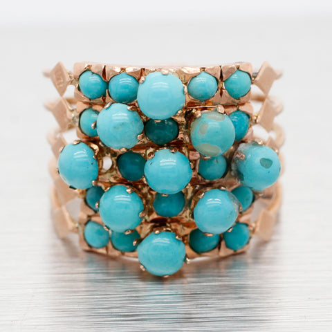Victorian Turquoise Harem Ring - 14k Yellow Gold; Five Band Ring