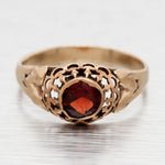 Antique Art Nouveau 0.35ct Red Garnet Band Ring Bezel Set - 14k Yellow Gold
