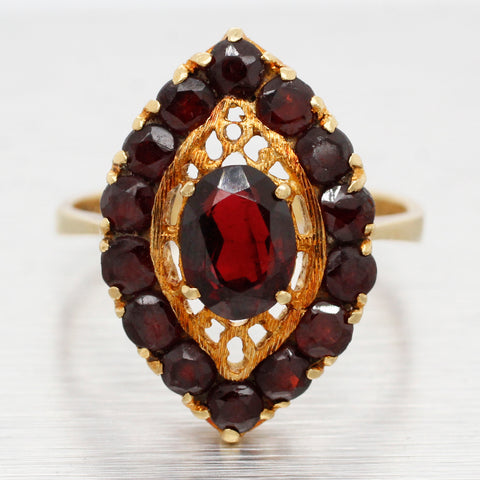 Antique Art Deco 2.60ctw Marquise Garnet Cocktail Ring - 18k Yellow Gold Size 9