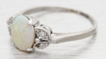 Antique Art Deco White Opal and Diamond Ring in 14k White Gold | Size 8.5