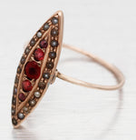 Antique Art Nouveau Garnet & Pearl Marquise Cocktail Ring - 14k Rose Gold
