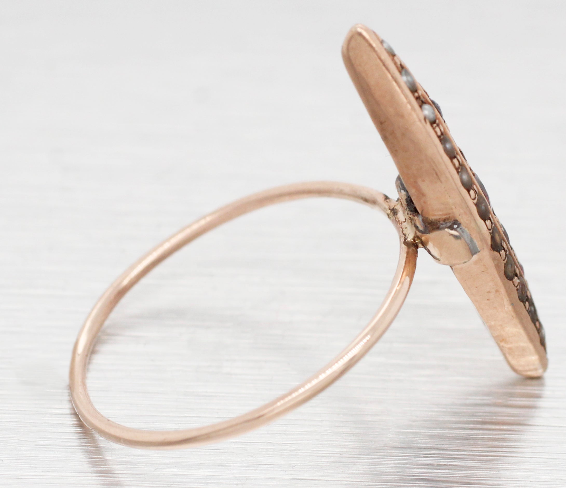 Antique Art Nouveau Garnet & Pearl Marquise Cocktail Ring - 14k Rose Gold