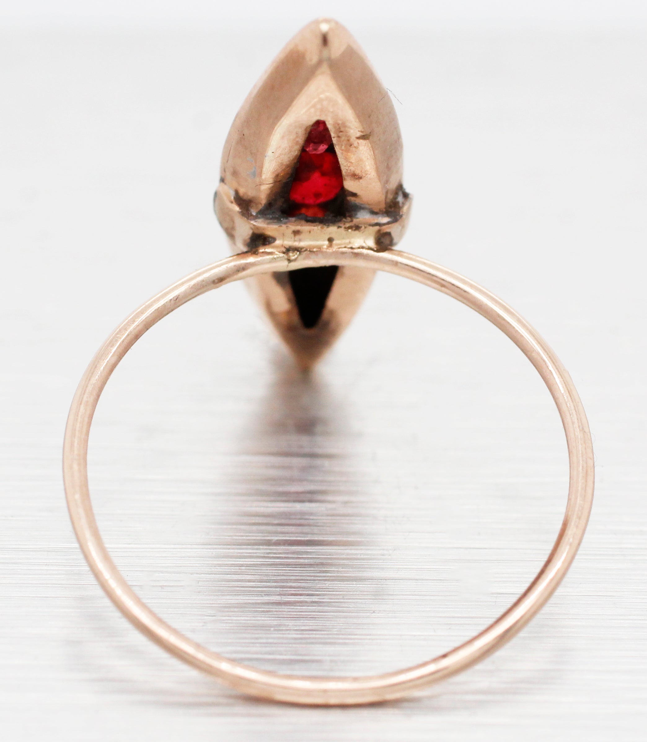 Antique Art Nouveau Garnet & Pearl Marquise Cocktail Ring - 14k Rose Gold