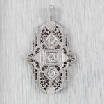 Antique Art Deco 0.20ctw Diamond Filigree Charm Pendant - 14k White Gold