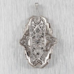 Antique Art Deco 0.20ctw Diamond Filigree Charm Pendant - 14k White Gold