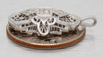 Antique Art Deco 0.20ctw Diamond Filigree Charm Pendant - 14k White Gold