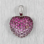 Vintage Pink Ruby Heart Charm Cluster Pendant - 14k White Gold