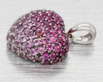 Vintage Pink Ruby Heart Charm Cluster Pendant - 14k White Gold