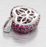 Vintage Pink Ruby Heart Charm Cluster Pendant - 14k White Gold
