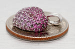 Vintage Pink Ruby Heart Charm Cluster Pendant - 14k White Gold