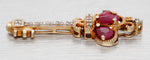 Vintage Red Ruby Crown & Diamond Key Pendant Charm - 14k Yellow Gold