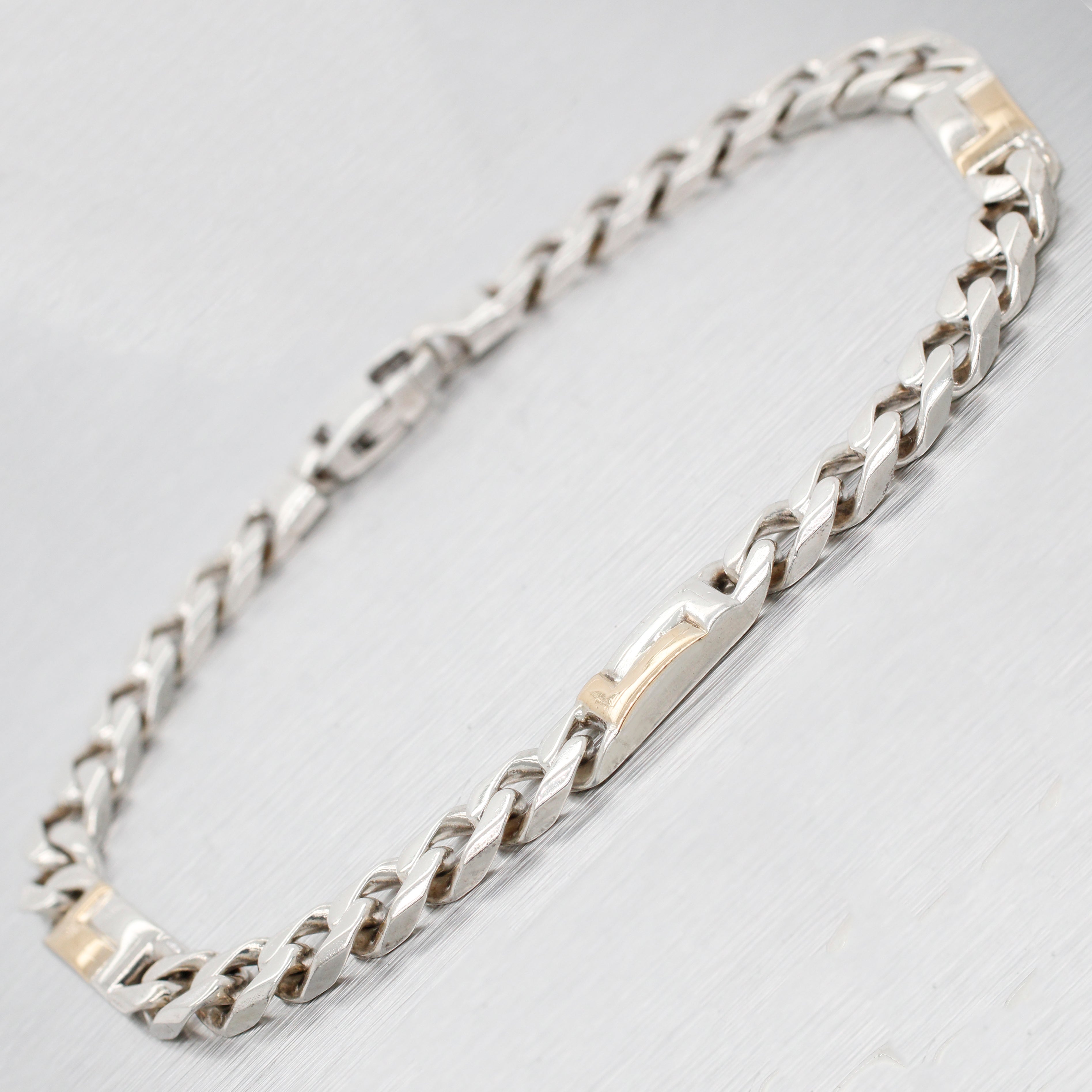 Men's Sterling Silver Curb Chain Bracelet - 18k Yellow Gold Accents - Size 8.50"