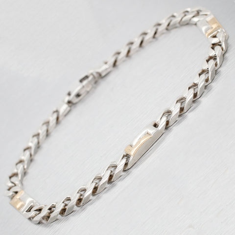 Men's Sterling Silver Curb Chain Bracelet - 18k Yellow Gold Accents - Size 8.50"