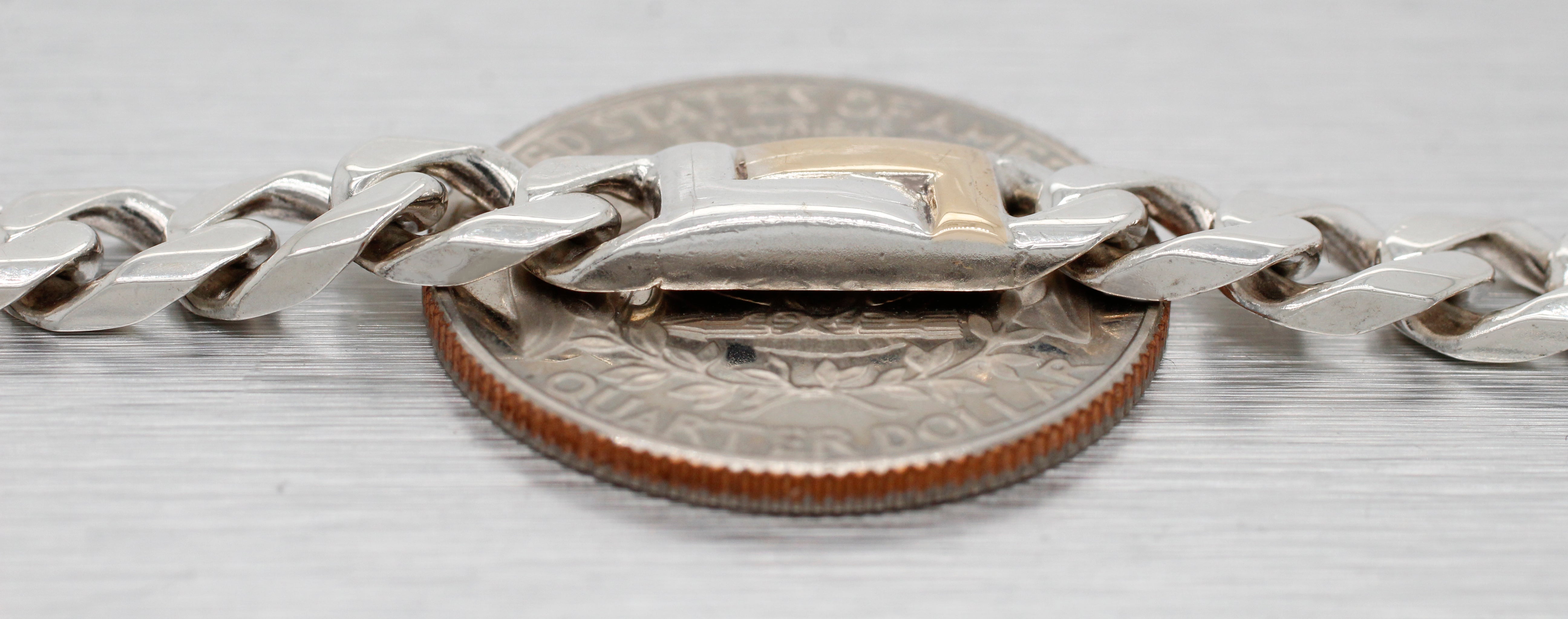 Men's Sterling Silver Curb Chain Bracelet - 18k Yellow Gold Accents - Size 8.50"