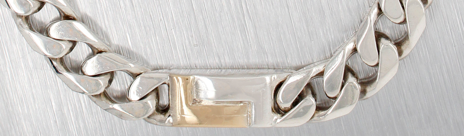 Men's Sterling Silver Curb Chain Bracelet - 18k Yellow Gold Accents - Size 8.50"