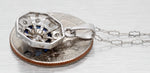 Antique Art Deco Diamond Sapphire Octagon Pendant - 14k White Gold Necklace - 16"