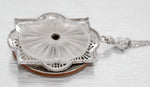 Antique Art Deco Diamond & Rock Crystal Pendant - 14k White Gold Necklace - 17"