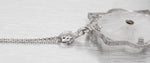 Antique Art Deco Diamond & Rock Crystal Pendant - 14k White Gold Necklace - 17"