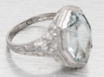 Antique Art Deco Pointed Marquise Aquamarine Cocktail Ring - 14k White Gold