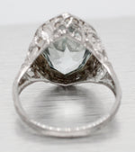 Antique Art Deco Pointed Marquise Aquamarine Cocktail Ring - 14k White Gold