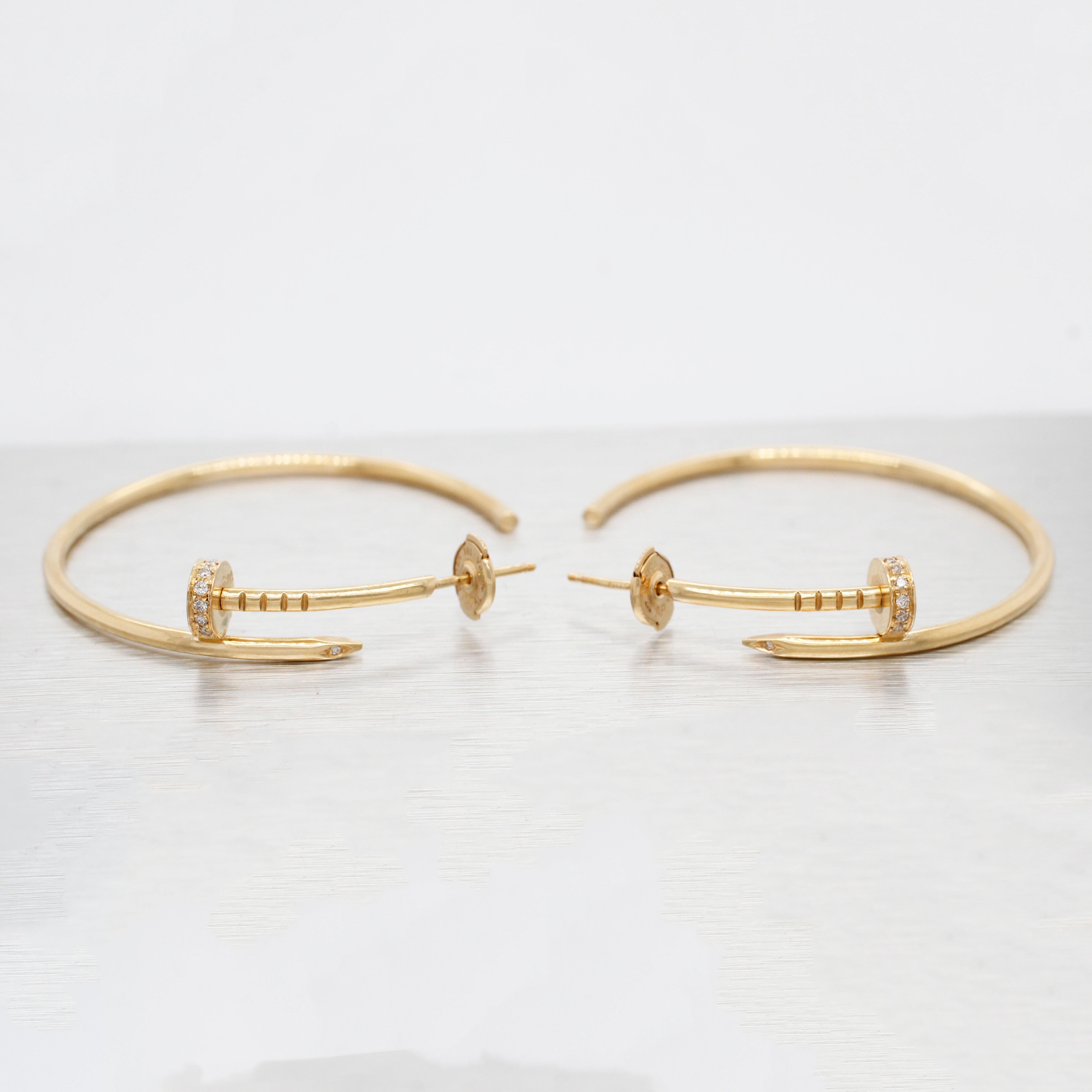 Modern 0.07ctw Diamond Nail Large Hoop Earrings - 18k Yellow Gold - Pushback