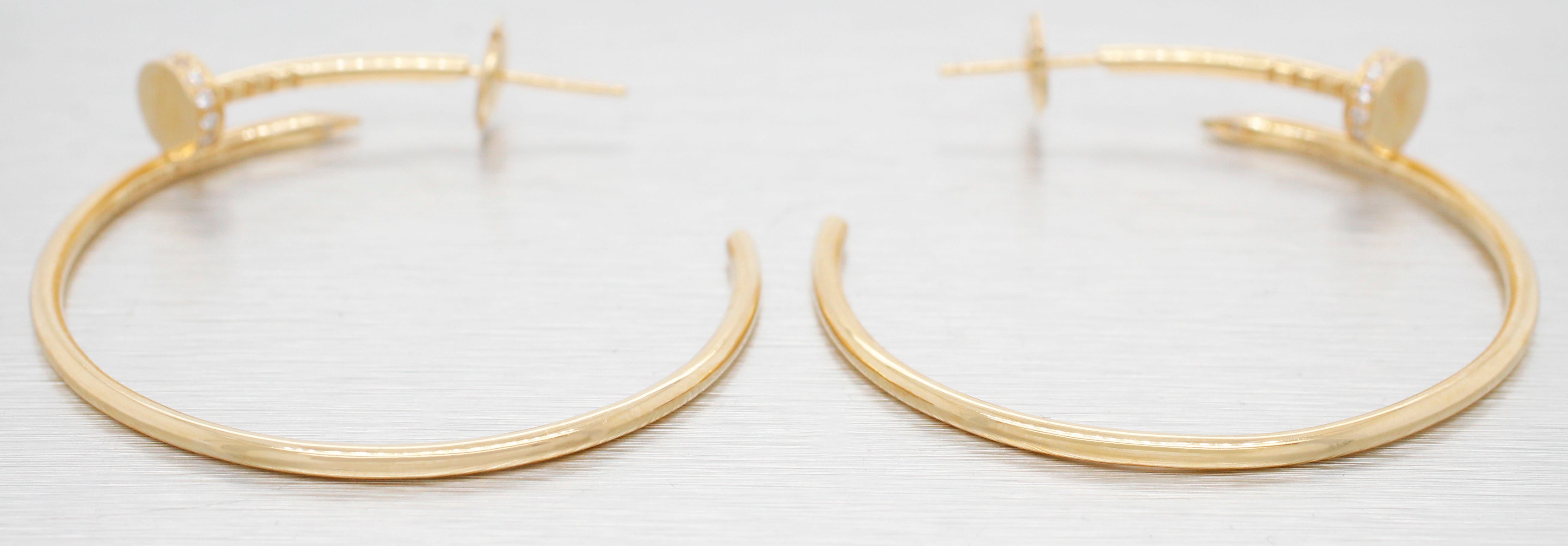 Modern 0.07ctw Diamond Nail Large Hoop Earrings - 18k Yellow Gold - Pushback