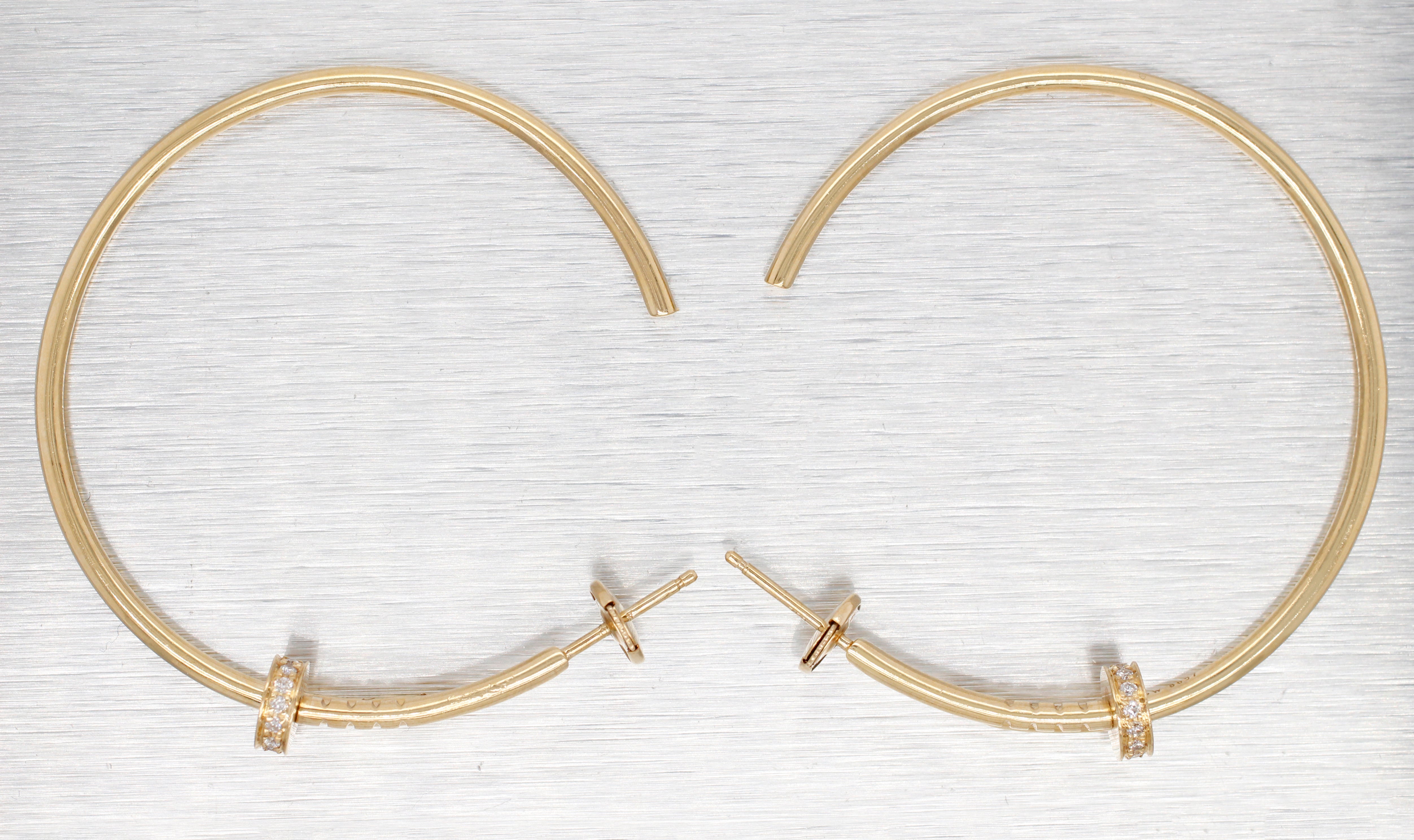 Modern 0.07ctw Diamond Nail Large Hoop Earrings - 18k Yellow Gold - Pushback