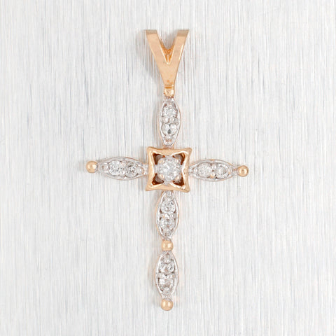 Vintage 0.25ctw Diamond Marquise-Shape Cross Pendant - 14k Yellow Gold Charm