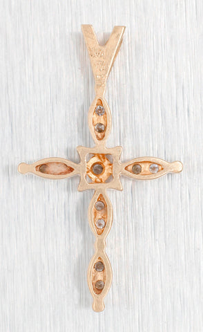 Vintage 0.25ctw Diamond Marquise-Shape Cross Pendant - 14k Yellow Gold Charm