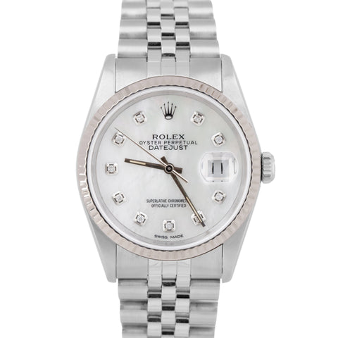 MINT Rolex DateJust 36mm Jubilee Diamond Mother of Pearl Automatic Watch 16234