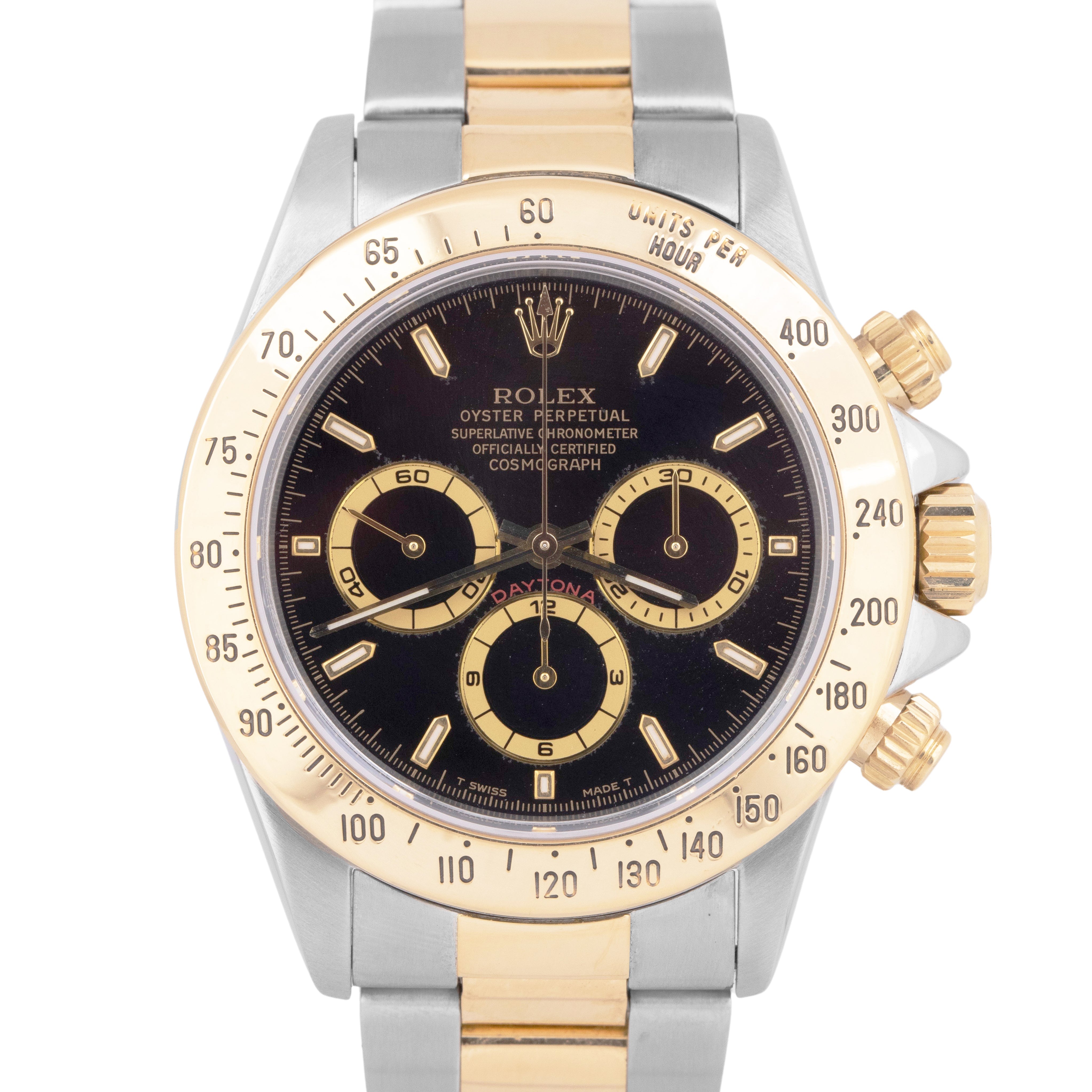 MINT 1996 Rolex Daytona Cosmograph 40mm BLACK Two-Tone ZENITH 18K Watch 16523