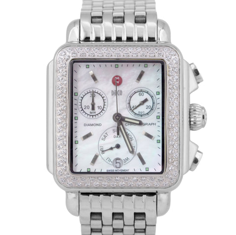 MINT Women's Michele Deco DIAMOND Mother of Pearl Chronograph 35mm MW06A00 Watch