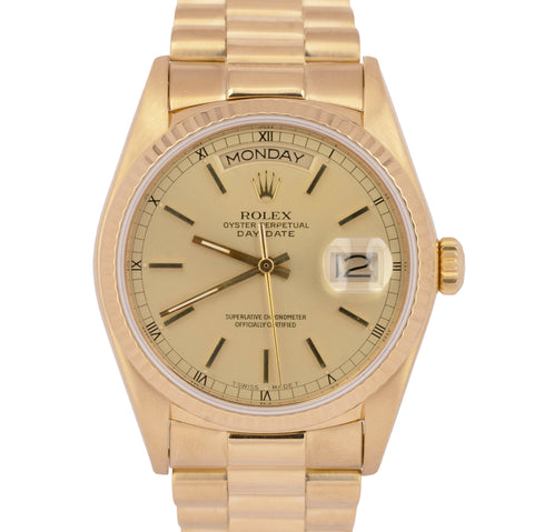 MINT Rolex Day-Date President Champagne 36mm Fluted 18K Yellow Gold Watch 18038