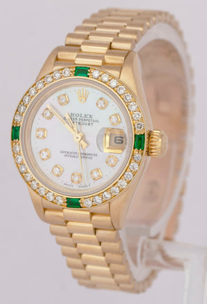 MINT Ladies Rolex DateJust President 26mm Diamond Emerald 18K Gold 69178 Watch