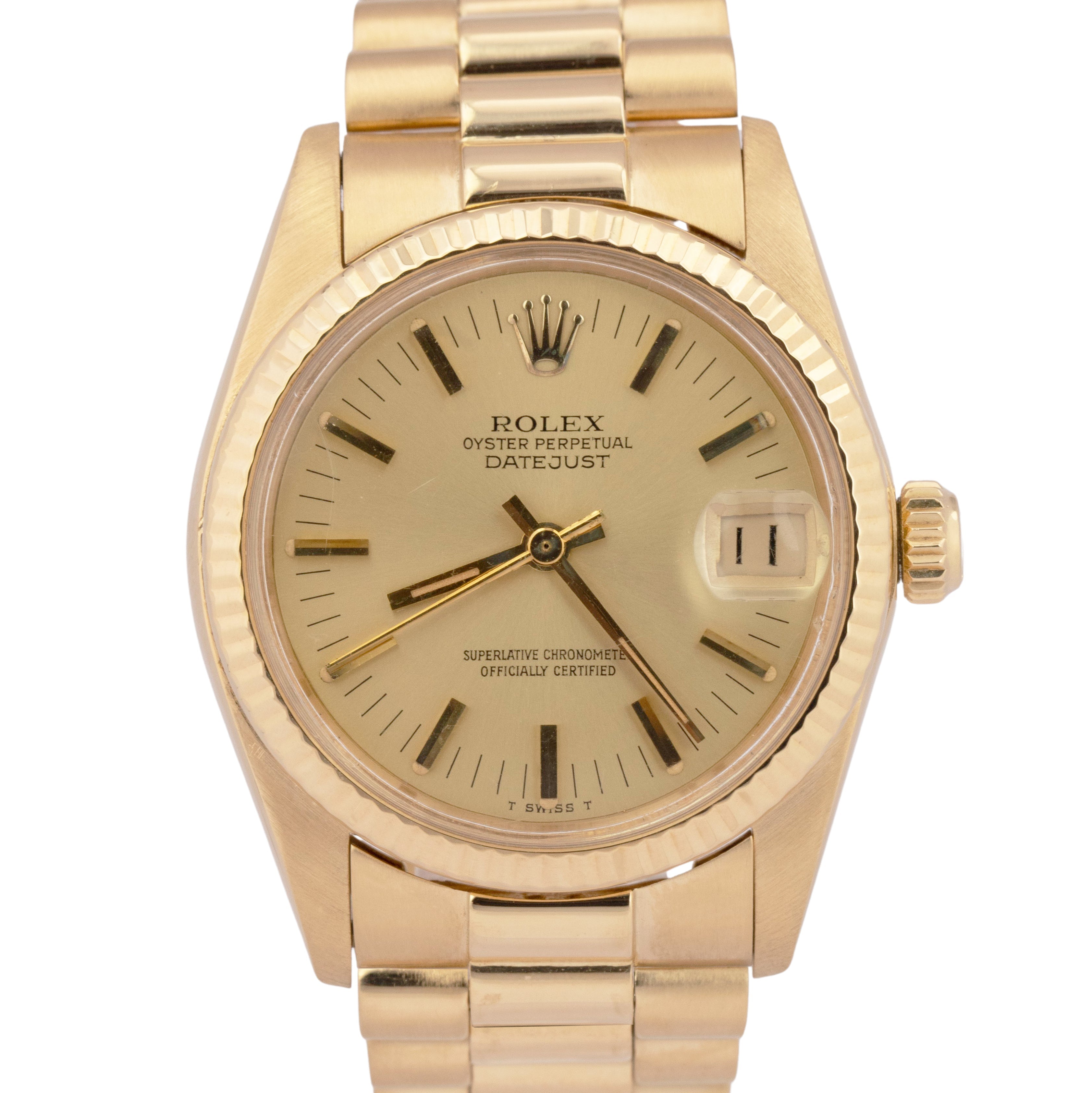 MINT Rolex DateJust President 31mm Midsize Champagne 18K Yellow Gold Watch 6827