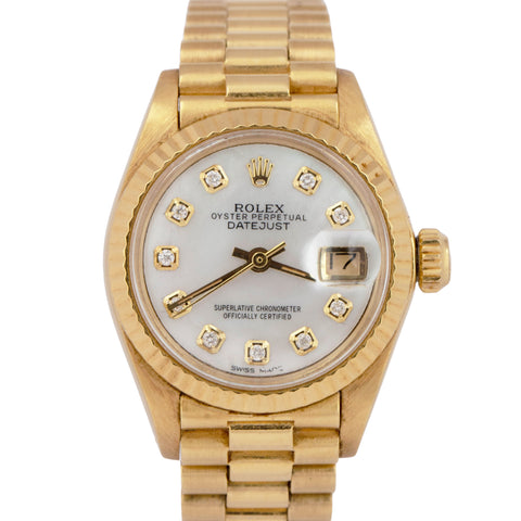 MINT Ladies Rolex Presidential Date DIAMOND Mother of Pearl 18K 26mm 6917 Watch