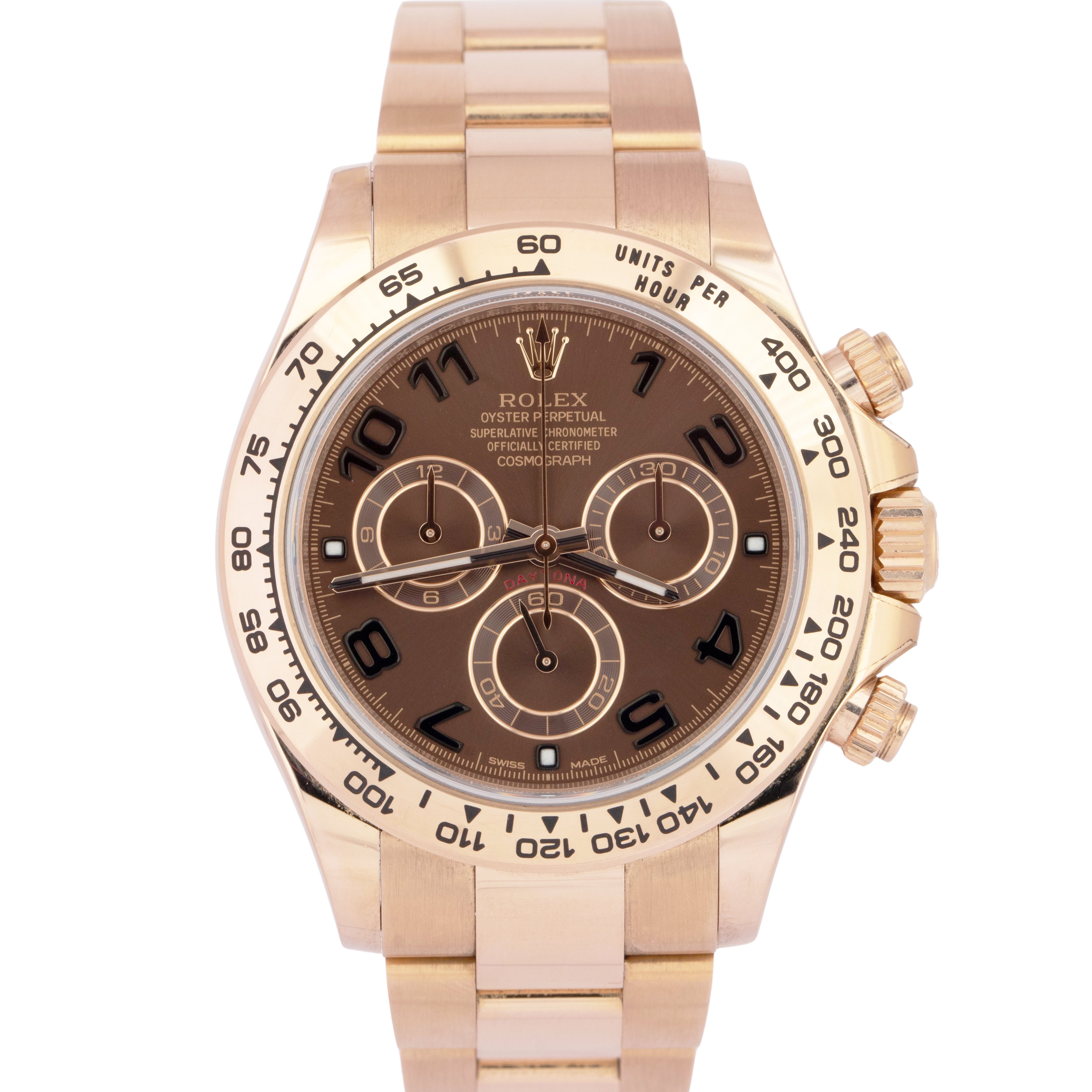 MINT PAPERS Rolex Daytona CHOCOLATE ARABIC 40mm Brown 18K Rose Watch 116505 BOX