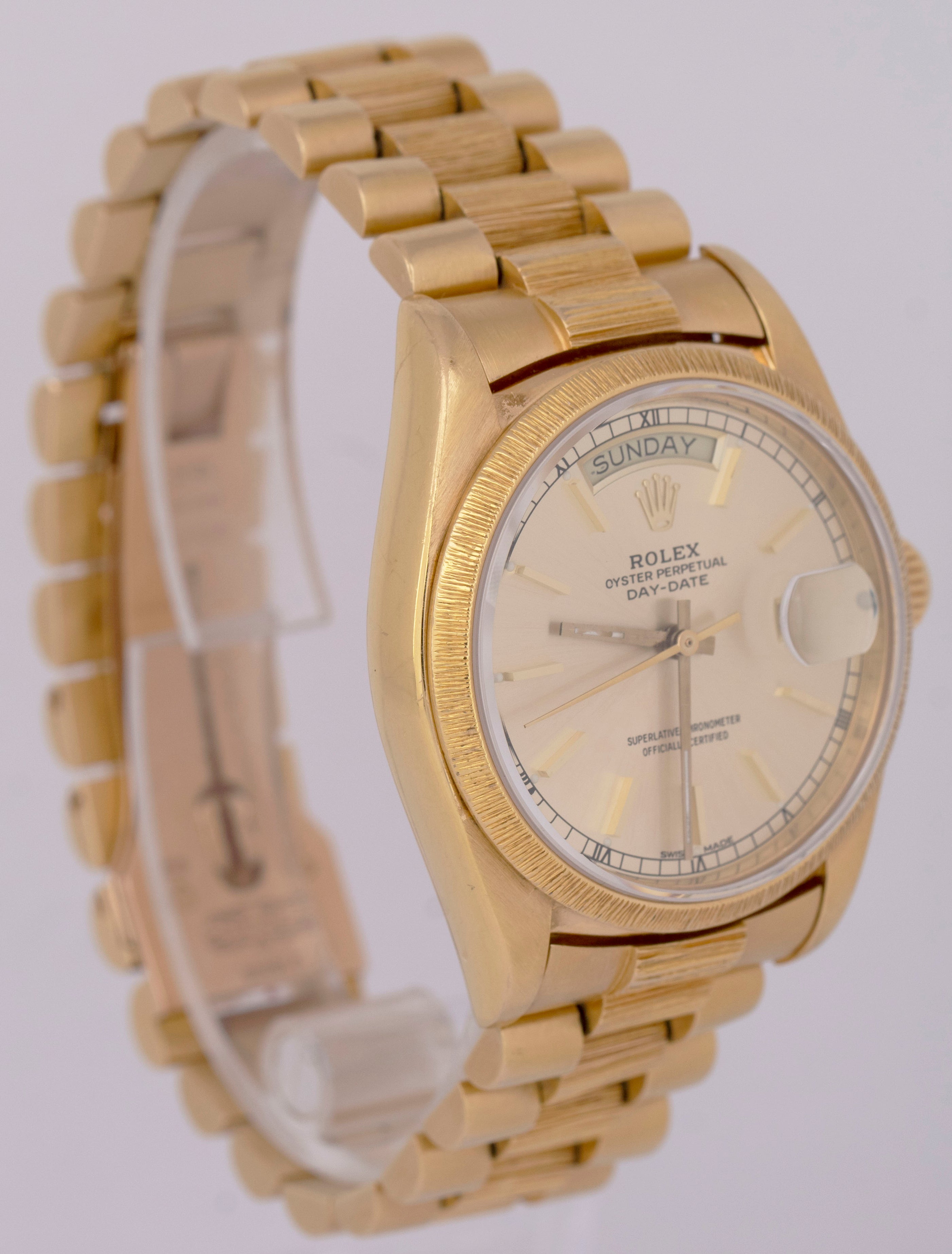 1980 Rolex Day-Date President 36mm Champagne BARK Quickset 18K Gold Watch 18078