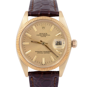 MINT UNDATED PAPERS Rolex Oyster Perpetual Date 34mm 14K GOLD Fluted 1503 BOX