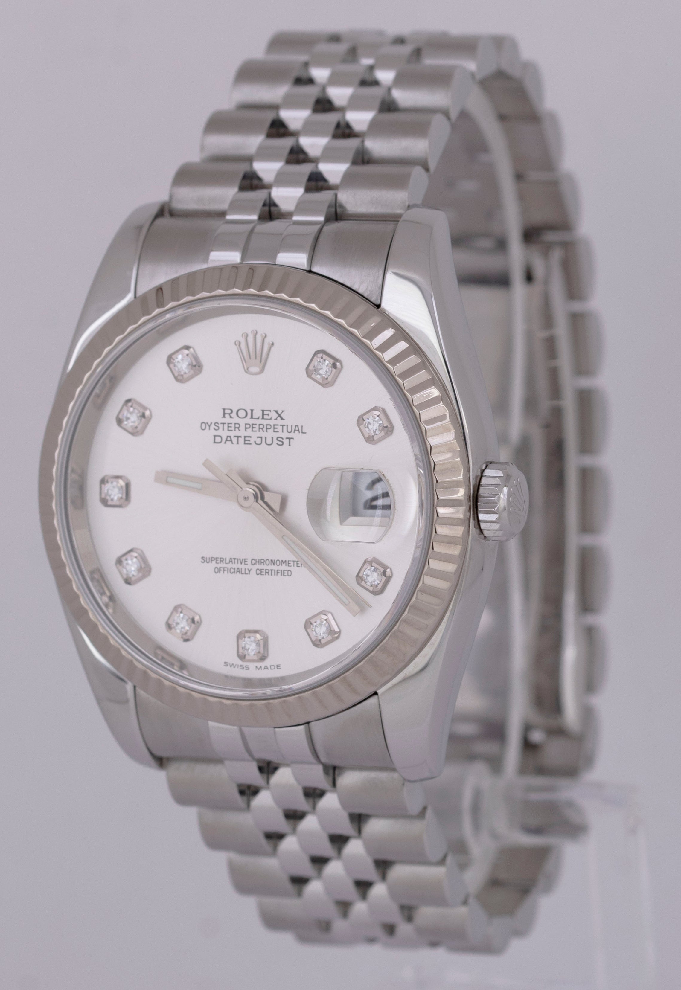 MINT PAPERS Rolex DateJust Silver DIAMOND 36mm Super Jubilee 116234 Watch BOX