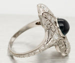 Antique Art Deco Cabochon Sapphire Cocktail Ring - 18k White Gold & Diamonds